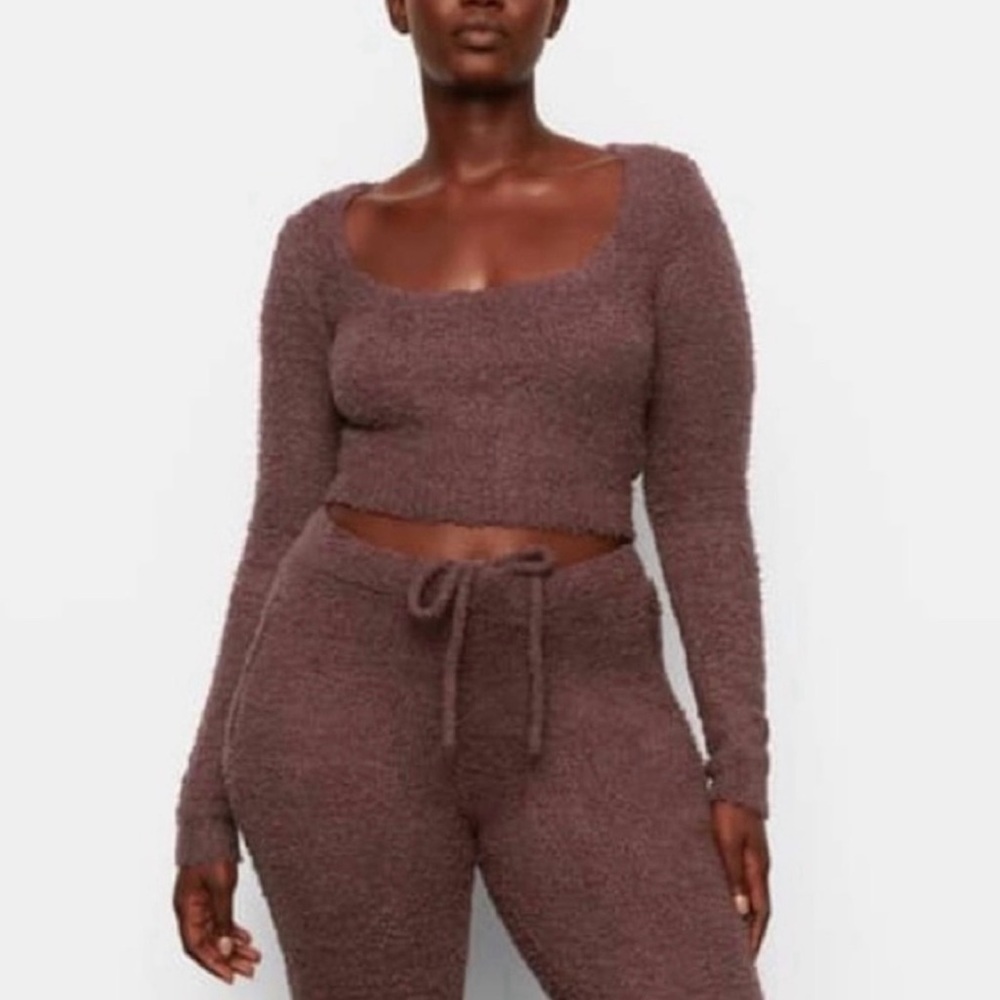 Size L/XL SKIMS Cozy Teddy Brown Knit Cropped Sweater